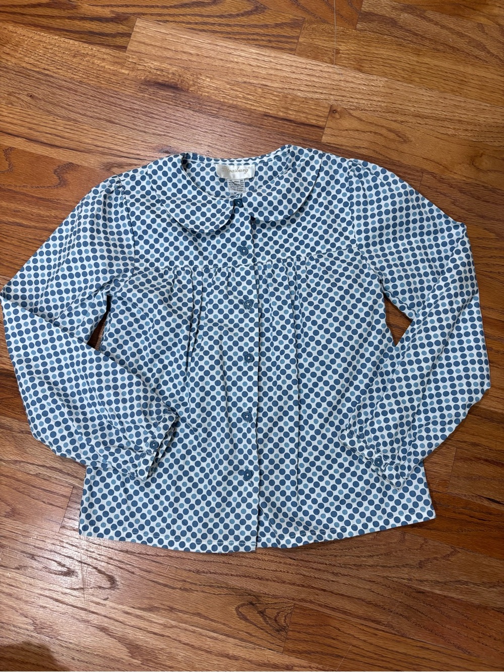 Strasburg Girls Blue Polka Dot Peter Pan Collar Button-Front Top